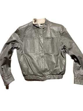 Marco Morani Vintage Grey Leather Ribbed Bomber Jacket Size 11/12